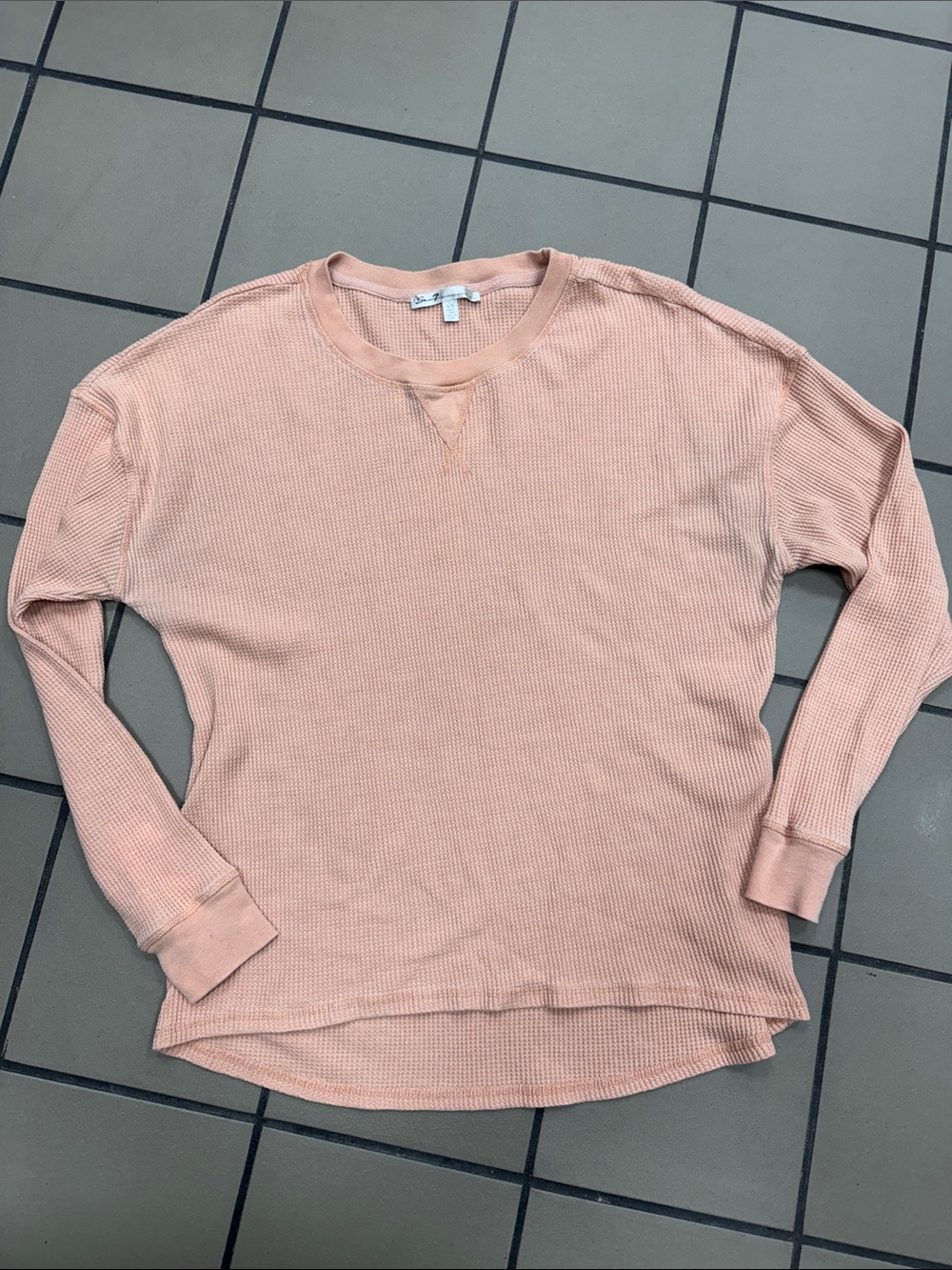 Seven7 Waffle-Knit Crewneck Sweater in Dusty Pink